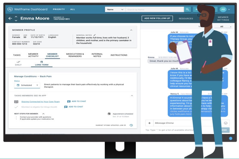 Screenshot of the Wellframe care management dashboard used by care managers every day.